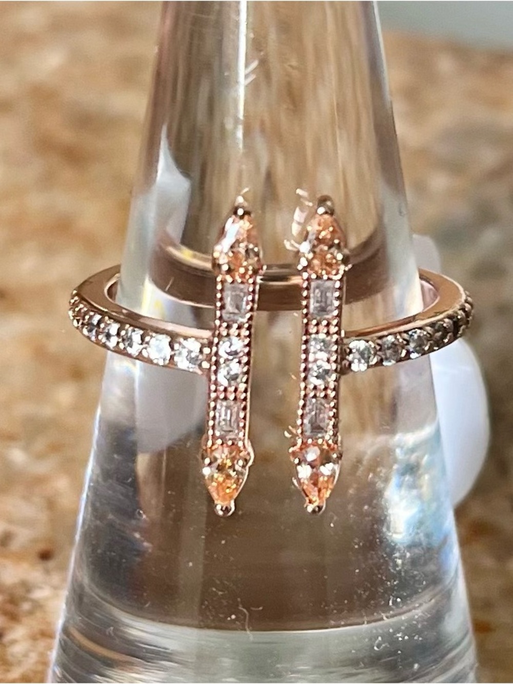 BP RBP2543 UNICORN BRINGBACK Rose Gold Pavé Ring with Vertical Baguette Drops